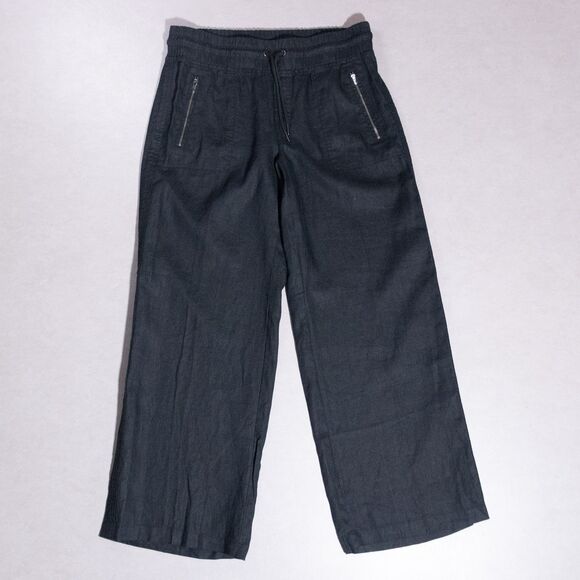 Athleta Cabo Linen Wide Leg Drawstring Pants Black Women's 12 Large Beach Resort - Picture 1 of 6